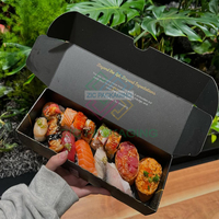 Individuell Bedruckte Schwarze Sushi-Takeaway-Box aus Papier mit Unterteilungen für Sushi zum Mitnehmen