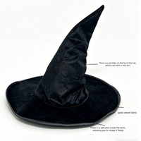 Chapeau de sorcière gothique en velours pour femme, casquette pointue de magicien pour Halloween, cosplay et fête costumée