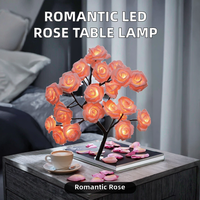 Lampu Meja LED Plastik Modern Bentuk Mawar, Basis Bohlam E26, Lampu Malam Romantis untuk Kamar Tidur, Pernikahan, Dekorasi Dalam Ruangan