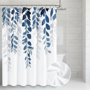 Rideau <span class=keywords><strong>de</strong></span> douche en polyester à motif floral botanique Art Déco, texture lin moderne, lavable, avec 12 crochets métalliques pour <span class=keywords><strong>salle</strong></span> <span class=keywords><strong>de</strong></span> <span class=keywords><strong>bain</strong></span> - Product Image 1