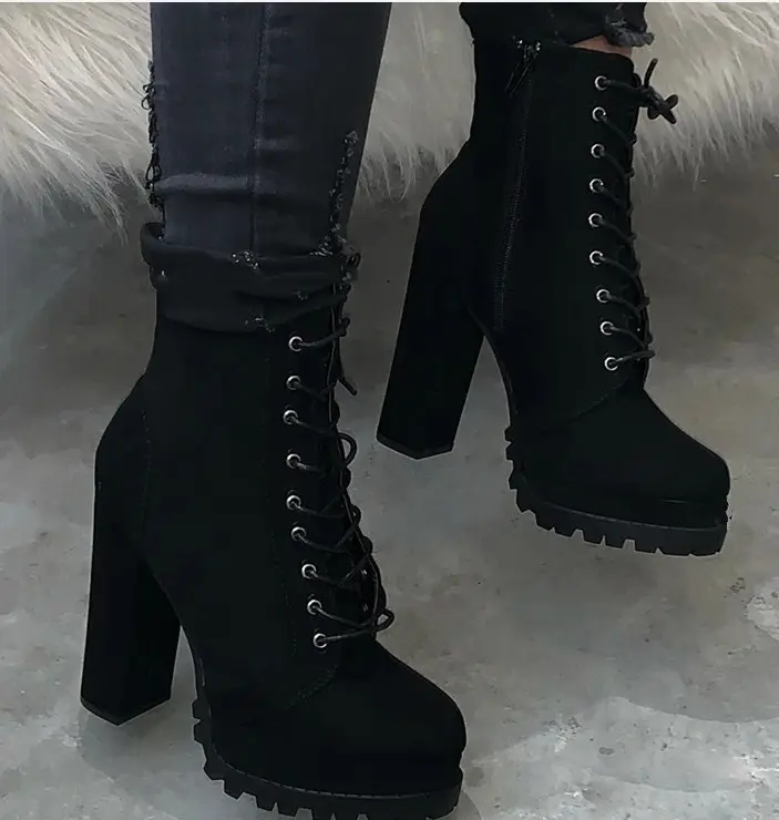 38-43 large size high quality ladies suede adjustable laces side zipper ankle boots ladies platform high heels platform boots