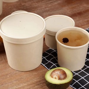 Leak-Resistant Disposable Kraft Paper <b>Soup</b> <b>Containers</b> Round 8oz 12oz 16oz 24oz 26oz 32oz 64oz with Lids for Food Use - Product Image 1