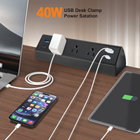 Enchufe de Corriente USB C de Carga Rápida para Escritorio con Abrazadera, 40W, Montaje en Borde de Escritorio, 2 Puertos USB-C PD de 20W
