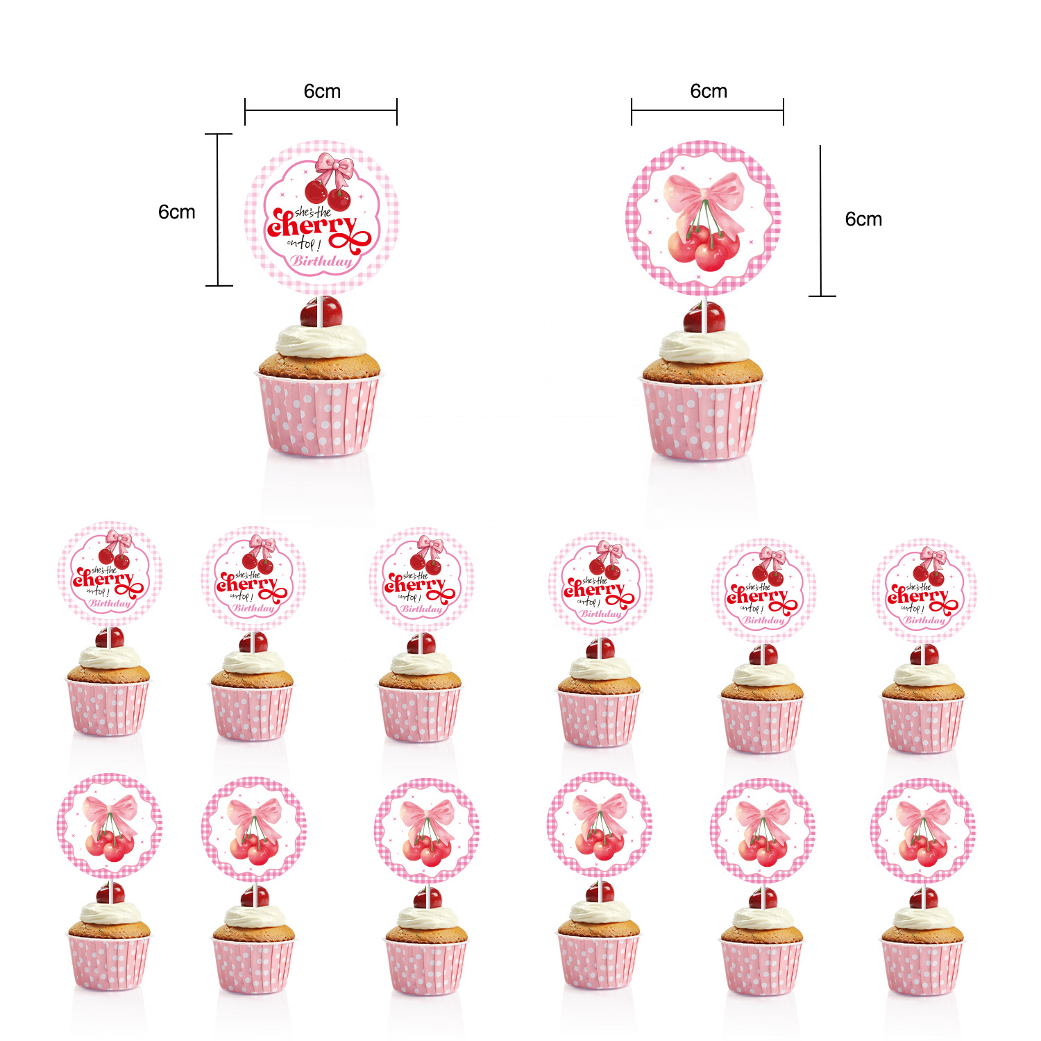 12 pcs cherry cupcake insert cards