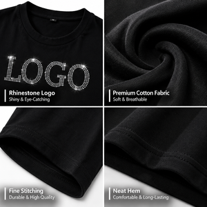 Camiseta personalizada con pedrería para mujer, logotipo brillante, algodón premium, ropa casual de calle, varios colores, OEM, ODM, camiseta de moda con diamantes. - Product Image 3