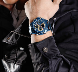 NAVIFORCE 9225 BEBEBE Montre à quartz pour homme en cuir véritable bleu, grand cadran, sport, aiguilles lumineuses, montre-bracelet étanche - Product Image 6