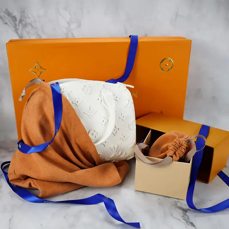 Wholesale custom orange suede dust cover double string drawstring bags packaging for handbags luxury with private label