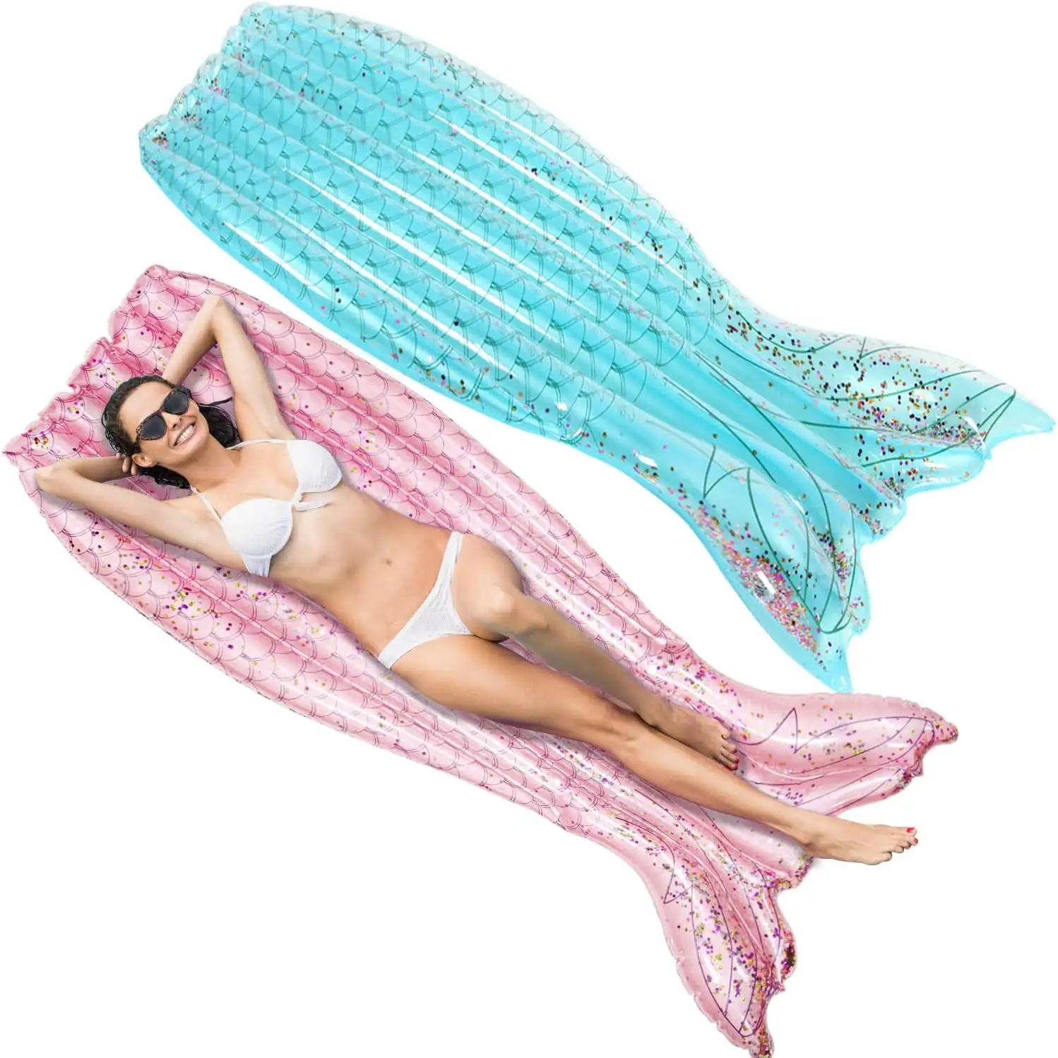 Summer Inflatable Mermaid Tail Pool Float Lounge Chairs Colorful Beach Mattress Party Wave for Kids Adult Indoor Swimming Pool