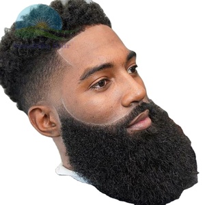 Nuovo arriva sistema di sostituzione dei capelli del viso maschile 100% capelli umani indiani Afro crespi Curl barba piena per uomini neri densità pesante - Product Image 1