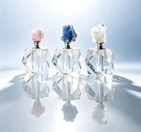 Flacon de parfum en cristal K9 à découpe géométrique avec bouchon en grappe de cristaux naturels, flacon vide pour huiles essentielles, logo personnalisé