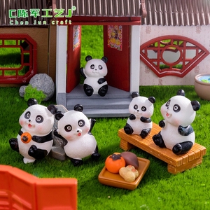 Micro-paesaggio in muschio Weij, grazioso panda che beve tè davanti al fuoco, accessori decorativi fai-da-te, mini statuetta - Product Image 3