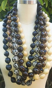 Hawaiian Black Kukui <strong>Nut</strong> Leis Flower <strong>Necklace</strong> Ribbon Bow Adjustable Acrylic Heart Shell Beads for Graduation Party Accessories - Product Image 6