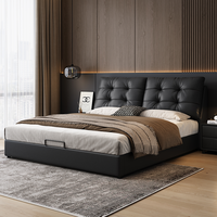 Lit de rangement luxueux de style européen moderne JUNYUHAO, taille King/Queen, en cuir de qualité supérieure, mousse haute densité, certifié E0, structure en pin