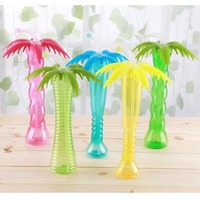 Gobelet LED lumineux en forme de palmier avec paille – Verres jetables Tiki lumineux pour bars, fêtes au bord de la piscine, événements estivaux et promotions thématiques