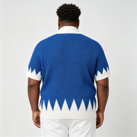 Pull en tricot bleu pour homme avec motif géométrique simple brodé et fermeture éclair 1/4 ODM OEM