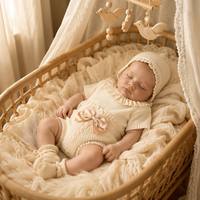 Combinaison bébé Kaiyue, combinaison en coton personnalisée, ensemble tricoté violet 2 pièces avec bonnet, nœud en dentelle, adorable combinaison pour bébé fille, vêtements pour nouveau-né