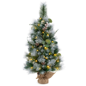 Mini sapin de Noël artificiel en forme d'étoile de 3 pieds, pré-éclairé avec lumières blanc chaud, base sur pied pour décoration extérieure des fêtes - Product Image 1