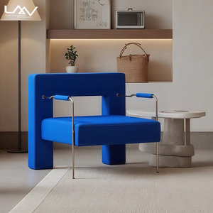 Diseño moderno Villa Sala de estar Silla de ocio azul Dormitorio de hotel Marco de metal Tela Lujo Sofá individual Silla <span class=keywords><strong>Muebles</strong></span> - Product Image 1