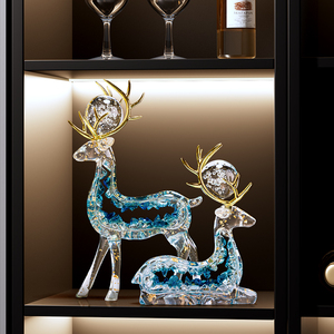 Figuras de Ciervos de Cristal, Par de Estatuas de Resina con Astas Doradas de Lujo para Sala de Estar, Mueble de TV, Decoración del Hogar, Regalo - Product Image 1