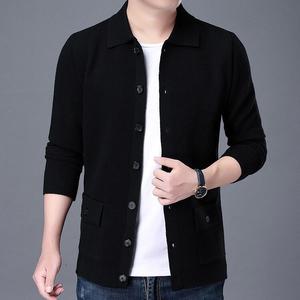 Suéter Cardigã de Lã Masculino Vintage com Gola de Lapela, Moda Outono Inverno, Casaco Casual Masculino - Product Image 4