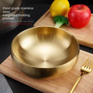 <span class=keywords><strong>Bol</strong></span> à ramen doré double couche en acier inoxydable de style coréen <span class=keywords><strong>bol</strong></span> à salade épaissi en poudre d'escargot pour soupe de riz aux nouilles froides - Product Image 1