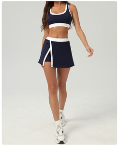 XW-2503 Nouveautés, vêtements de sport de tennis contrastés, col en <span class=keywords><strong>U</strong></span>, taille élastique, coupe ajustée, hauts de sport, soutien-gorge de yoga pour femmes - Product Image 3