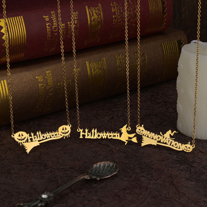 Duoying Acero inoxidable personalizado calabaza bruja Halloween joyería regalo nombre collar - Product Image 3