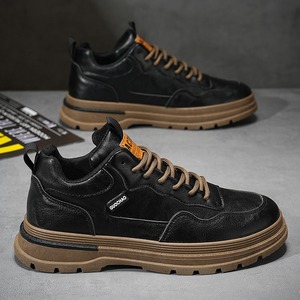 Bottes de travail britanniques montantes pour hommes, style Joker, en cuir et coton, à lacets, décontractées, respirantes, confortables pour toutes les saisons - Product Image 1