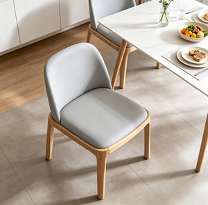 Chaise de salon scandinave moderne, revêtement en lin gris clair, pieds en bois, design ergonomique, multi-usages pour l'ameublement de la maison - Product Image 4