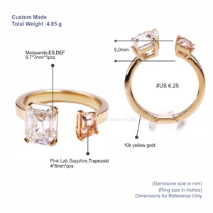 Anillo Tianyu Gems personalizado de oro amarillo macizo de 14 quilates con moissanita de corte esmeralda en engaste de púas, anillo minimalista geométrico para mujer - Product Image 2