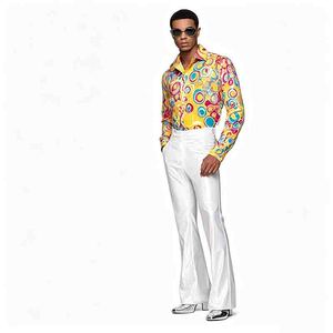 Costume hippie des années 70 pour hommes, chemisier rétro coloré à manches longues pour scène, danse, discothèque, fête, Halloween, cosplay, polyester - Product Image 3