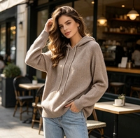 Pull à capuche en tricot côtelé doux pour femme, pull ample à manches longues avec cordon de serrage, pull décontracté chaud pour l'automne et l'hiver