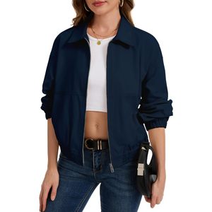 Veste courte zippée pour femme, style décontracté, légère, pour l'automne, avec ourlet et poignets élastiques - Product Image 1