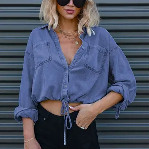 Camicie da donna in Denim 2024 primavera autunno Vintage Streetwear oversize da donna top Chic camicette <span class=keywords><strong>di</strong></span> <span class=keywords><strong>jeans</strong></span> monopetto alla moda - Product Image 1