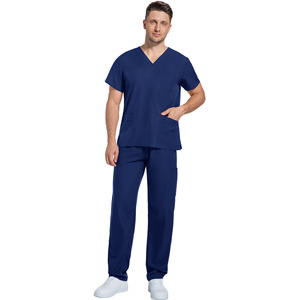 Daoyi Women's V-neck Short Sleeve Scrub Set Polyester Hospital Uniform Blue - Product Image 3