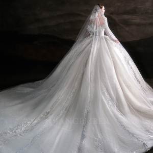 Vestidos de Novia con Lentejuelas y Cuello Barco con Cristales Brillantes LSHT116 para Mujer - Product Image 2