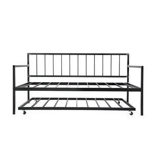 European Style Indoor Sofa Day Bed Single Wrought Iron Metal Daybed with Trundle