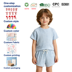 Set di Abbigliamento Estivo per Bambini con Etichetta Privata, 100% Cotone, <span class=keywords><strong>T</strong></span>-<span class=keywords><strong>Shirt</strong></span> a Maniche Corte e Pantaloncini Casual Personalizzati per Ragazzi e Ragazze - Product Image 1