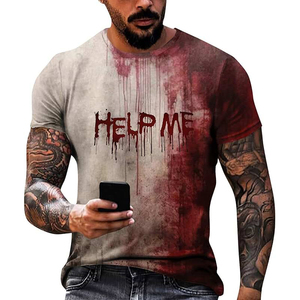 T-shirt a maniche corte in maglia stampata con motivo I'M FINE da uomo, con grafica sanguinaria in stile festival di Halloween, 100% poliestere - Product Image 1