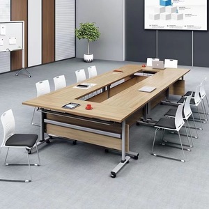 Flip Top <b>Folding</b> Training <b>Table</b> with Wheels Stackable Movable Conference Desk for School Use Iron 25mm Thickness - Product Image 4