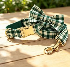 Comfort <b>Light</b> Blue Plaid Polyester <b>Dog</b> Collar Leash Set Featuring Cute Heritage Design Sturdy Hook Buckle - Product Image 1
