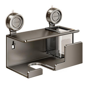 Soporte de Pared para Secador de Pelo con Ventosa LtenS, Organizador Rectangular Gris Metálico para Baño, Duradero - Product Image 3