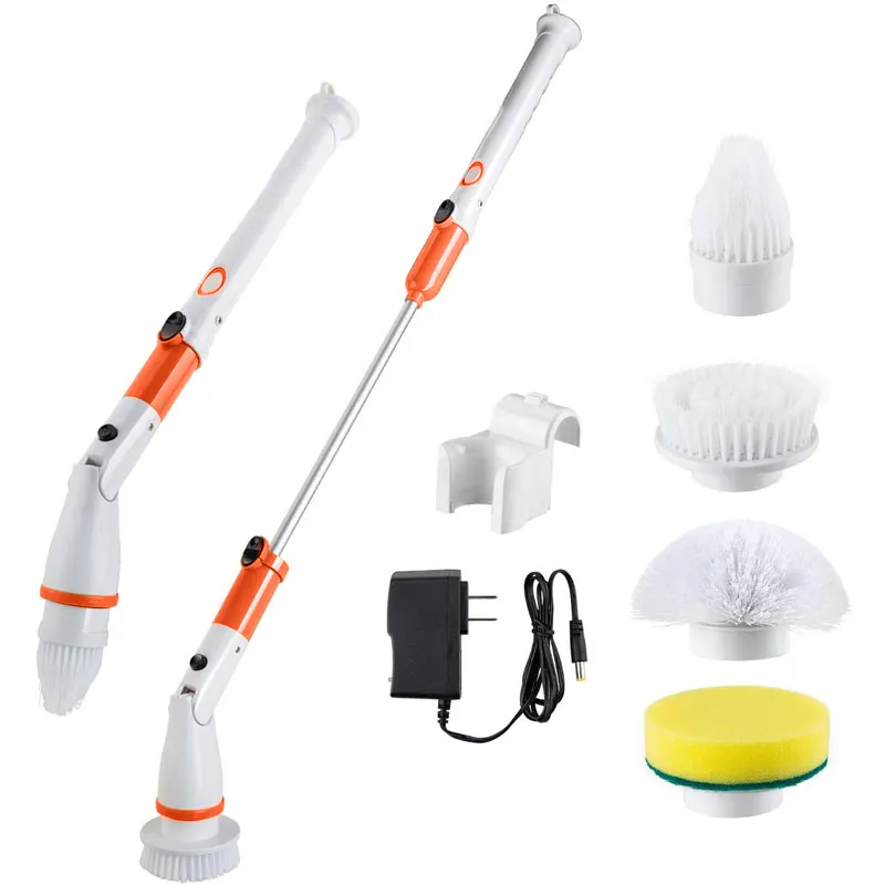 Electric spin scrubber turbo scrub cleaning brush chargeable cordless power scrubber with extension handle adaptive brush tub