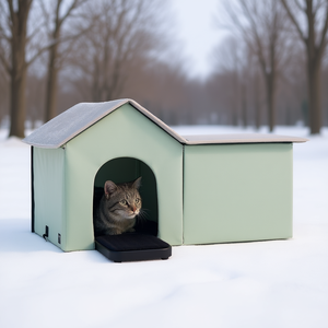 Db Wholesale Grande Maison Pliable Verte pour Chat, Abri d'Hiver Chauffant pour Chatons avec Motif Uni, Meuble pour Animaux de Compagnie et Coussin Chauffant - Product Image 2