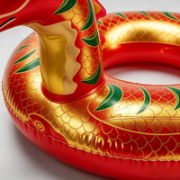 Bouée gonflable Dragon Chinois en PVC robuste et écologique, étanche et anti-fuite, rouge et or, pour enfant, été - Grande Vente