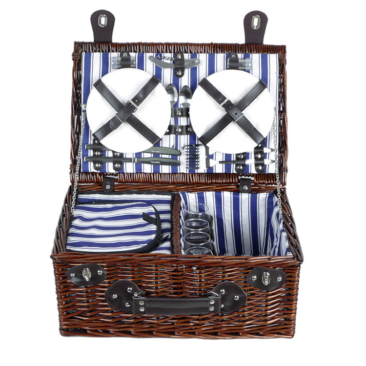 Оптовая продажа, сделанная на заказ Корзина для пикника Zhoya для 2 корзин из ивы с изолированным отсеком, плетеная корзина для пикника