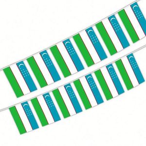 Vente en gros de drapeaux en guirlande bleus, blancs et verts de l'Ouzbékistan en polyester pour la décoration nationale - Product Image 2
