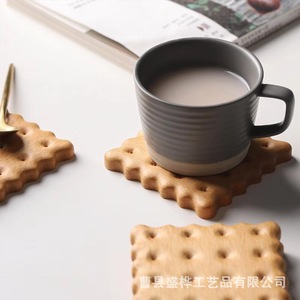 Japanese Style Wooden Coaster Cookie Shape Solid Wood Heat Insulation Pad For Mug <b>Teacup</b> Desktop Mat Square Irregular Design - Product Image 4