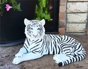 Resina statua della tigre Bianco Fantasma Tigre Siberiano A Riposo 15.5 "Long Statua Jungle Apex Predator Giardino di Casa Patio Esterno decor