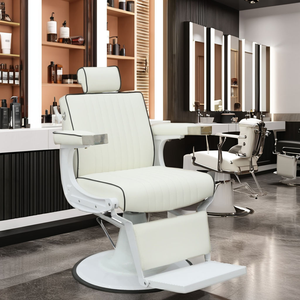 Chaise de barbier professionnelle blanche pour hommes chaise de barbier hydraulique chaise de <span class=keywords><strong>coiffure</strong></span> inclinable de style blanc - Product Image 2